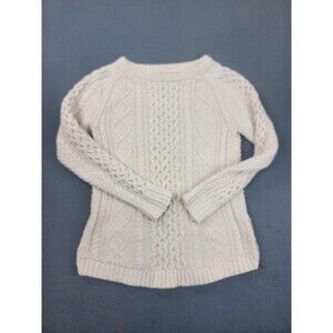 LL Bean Signature Sweater Womens XXS White Cable Knit Cotton‎ Side Zip Fisherman